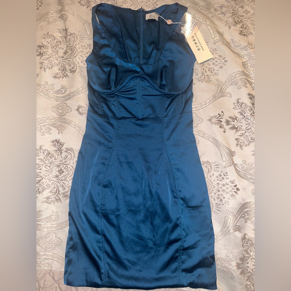 Oh Polly US 4 Wire Underbust Satin Mini Dress in Blue